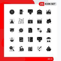 Solid Glyph Pack of 25 Universal Symbols of mobile store spy shipping delivery Editable Vector Design Elements
