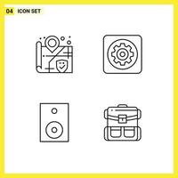 Mobile Interface Line Set of 4 Pictograms of location electronics gear setting speaker Editable Vector Design Elements