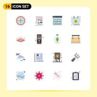 Pack of 16 Modern Flat Colors Signs and Symbols for Web Print Media such as percent calendar media picture web Editable Pack of Creative Vector Design Elements