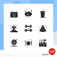 9 Solid Glyph concept for Websites Mobile and Apps dumbbell garden market watch fountain drink Editable Vector Design Elements