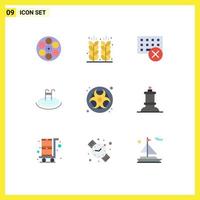User Interface Pack of 9 Basic Flat Colors of swimming hotel field keyboard gadget Editable Vector Design Elements
