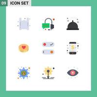 Universal Icon Symbols Group of 9 Modern Flat Colors of toggle control menu loves heart Editable Vector Design Elements