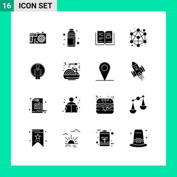 dieciséis usuario interfaz sólido glifo paquete de moderno señales y símbolos de carné de identidad red vacaciones jerarquía texto editable vector diseño elementos