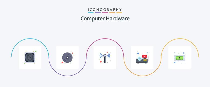 Computer Hardware Flat 5 Icon Pack Including . cpu. wifi. computer. projector vector