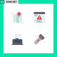 4 User Interface Flat Icon Pack of modern Signs and Symbols of map typewriter development cinema script flashlight Editable Vector Design Elements