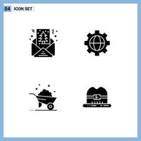 Editable Vector Line Pack of 4 Simple Solid Glyphs of card wheel shapes globe cap Editable Vector Design Elements