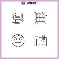 4 Universal Line Signs Symbols of alert emojis smile locker happy Editable Vector Design Elements