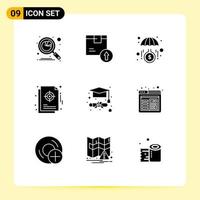 Set of 9 Modern UI Icons Symbols Signs for strategic focus logistic chart invest Editable Vector Design Elements