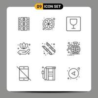 Pack of 9 Modern Outlines Signs and Symbols for Web Print Media such as business marshmallow food candy leaf Editable Vector Design Elements