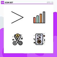 4 Thematic Vector Filledline Flat Colors and Editable Symbols of arrow money analytic user spending Editable Vector Design Elements