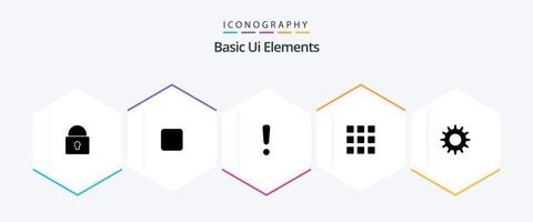 Basic Ui Elements 25 Glyph icon pack including setting. cog. danger. squares. grid vector