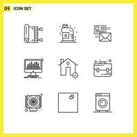 Set of 9 Vector Outlines on Grid for dashboard analytics plumbing mail mail Editable Vector Design Elements