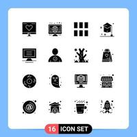 Group of 16 Solid Glyphs Signs and Symbols for university education world degree layout Editable Vector Design Elements