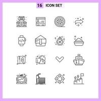 Modern Set of 16 Outlines and symbols such as watch forward people arrow movie Editable Vector Design Elements