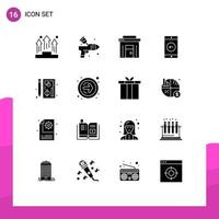 Set of 16 Vector Solid Glyphs on Grid for left mobile arts application online Editable Vector Design Elements