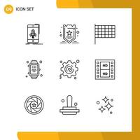 Pack of 9 creative Outlines of setting business tag internet of things hand watch Editable Vector Design Elements