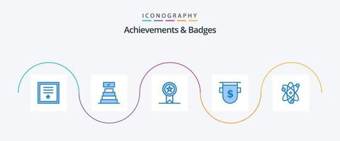 Achievements and Badges Blue 5 Icon Pack Including achievement. dollar. badges. currency. badges vector