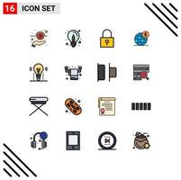 Universal Icon Symbols Group of 16 Modern Flat Color Filled Lines of international business idea global secure password Editable Creative Vector Design Elements