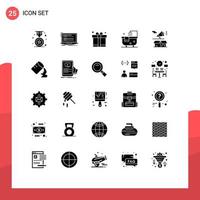 Pack of 25 Modern Solid Glyphs Signs and Symbols for Web Print Media such as marketing cleaning script bathroom fathers day Editable Vector Design Elements