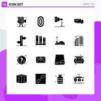 Mobile Interface Solid Glyph Set of 16 Pictograms of communication bubble ornamental chat photography Editable Vector Design Elements