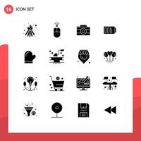 16 User Interface Solid Glyph Pack of modern Signs and Symbols of gloves glouve image simple battery Editable Vector Design Elements