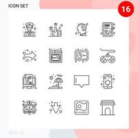 Group of 16 Outlines Signs and Symbols for direction arrow map learning head Editable Vector Design Elements