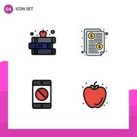 Set of 4 Modern UI Icons Symbols Signs for book device apple price error Editable Vector Design Elements