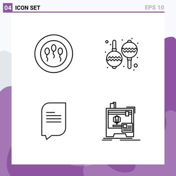 Set of 4 Modern UI Icons Symbols Signs for sperms dimensional instrument chat printer Editable Vector Design Elements