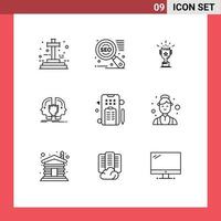 Group of 9 Modern Outlines Set for text sheild medal identity face Editable Vector Design Elements