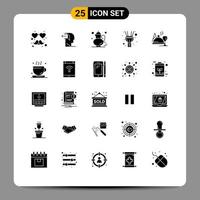 Modern Set of 25 Solid Glyphs and symbols such as dish torch tea light drink Editable Vector Design Elements