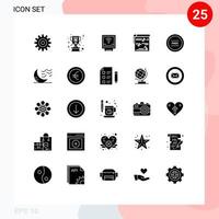 User Interface Pack of 25 Basic Solid Glyphs of ecommerce photo detector music album Editable Vector Design Elements