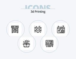 3d Printing Line Icon Pack 5 Icon Design. model. 3d. printer. scanner. factory vector
