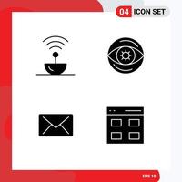 Solid Glyph Pack of 4 Universal Symbols of antenna email signal eye message Editable Vector Design Elements