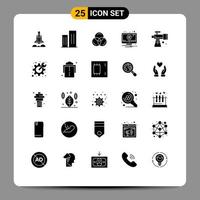 Set of 25 Commercial Solid Glyphs pack for scope warning skyscrapers notification alert Editable Vector Design Elements