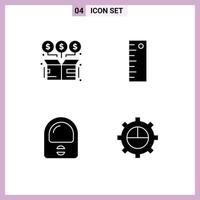 Universal Icon Symbols Group of 4 Modern Solid Glyphs of box helmet money measure business Editable Vector Design Elements