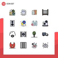 Mobile Interface Flat Color Filled Line Set of 16 Pictograms of devices mobile stationary bed pin Editable Creative Vector Design Elements