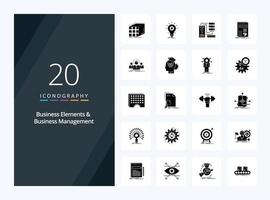 20 Business Elements And Business Managment Solid Glyph icon for presentation vector