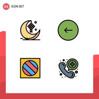 4 User Interface Filledline Flat Color Pack of modern Signs and Symbols of moon stop ribbon buttons editing Editable Vector Design Elements