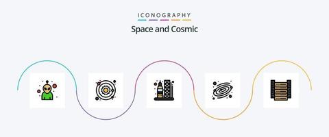 espacio línea lleno plano 5 5 icono paquete incluso servidores. datos. cohete. grande datos. planeta vector