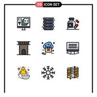 Set of 9 Modern UI Icons Symbols Signs for online monument medical historic architecture Editable Vector Design Elements