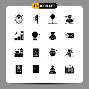 Mobile Interface Solid Glyph Set of 16 Pictograms of school scientist knife student pointer Editable Vector Design Elements
