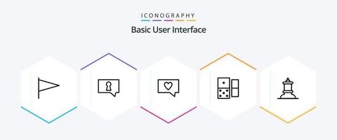 básico 25 línea icono paquete incluso . . mensaje. rey. ajedrez vector