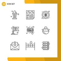 Set of 9 Vector Outlines on Grid for input carnival two brazil rice Editable Vector Design Elements