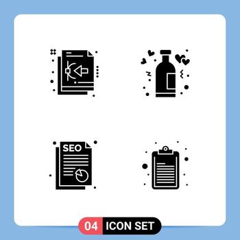 Pictogram Set of 4 Simple Solid Glyphs of bezier report file love document Editable Vector Design Elements