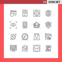 User Interface Pack of 16 Basic Outlines of view eye full shadow vegetable food Editable Vector Design Elements