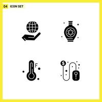 User Interface Pack of 4 Basic Solid Glyphs of global weather hand hobby dollar Editable Vector Design Elements