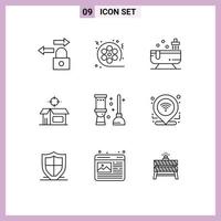 Stock Vector Icon Pack of 9 Line Signs and Symbols for clean product bathroom open box open product Editable Vector Design Elements