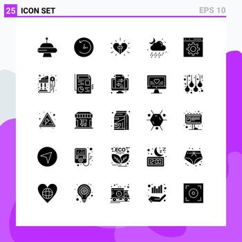 universal icono símbolos grupo de 25 moderno sólido glifos de desarrollo codificación celebracion Luna lluvia editable vector diseño elementos