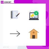 Group of 4 Modern Flat Icons Set for hobbies home note book content building Editable Vector Design Elements