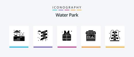Water Park Glyph 5 Icon Pack Including . water. park. romance. fountain. Creative Icons Design vector